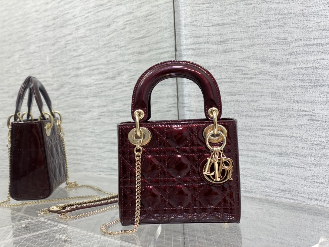 Mini Lady Dior Bag Barolo Patent Cannage Calfskin